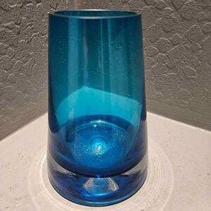 MCM Krosno Poland Art Glass Blue Tapered Vase 7"